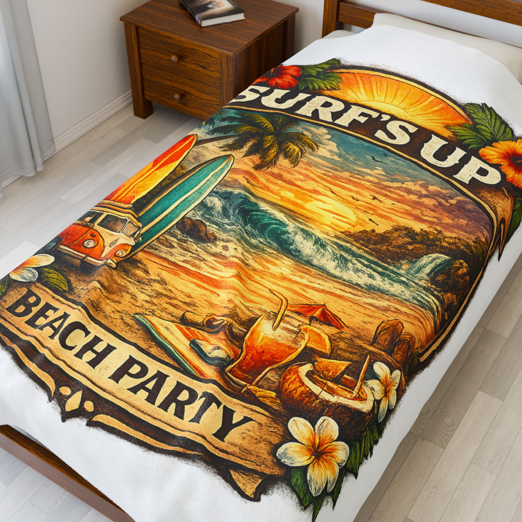 Surf’s Up Beach Party Velveteen Plush Blanket