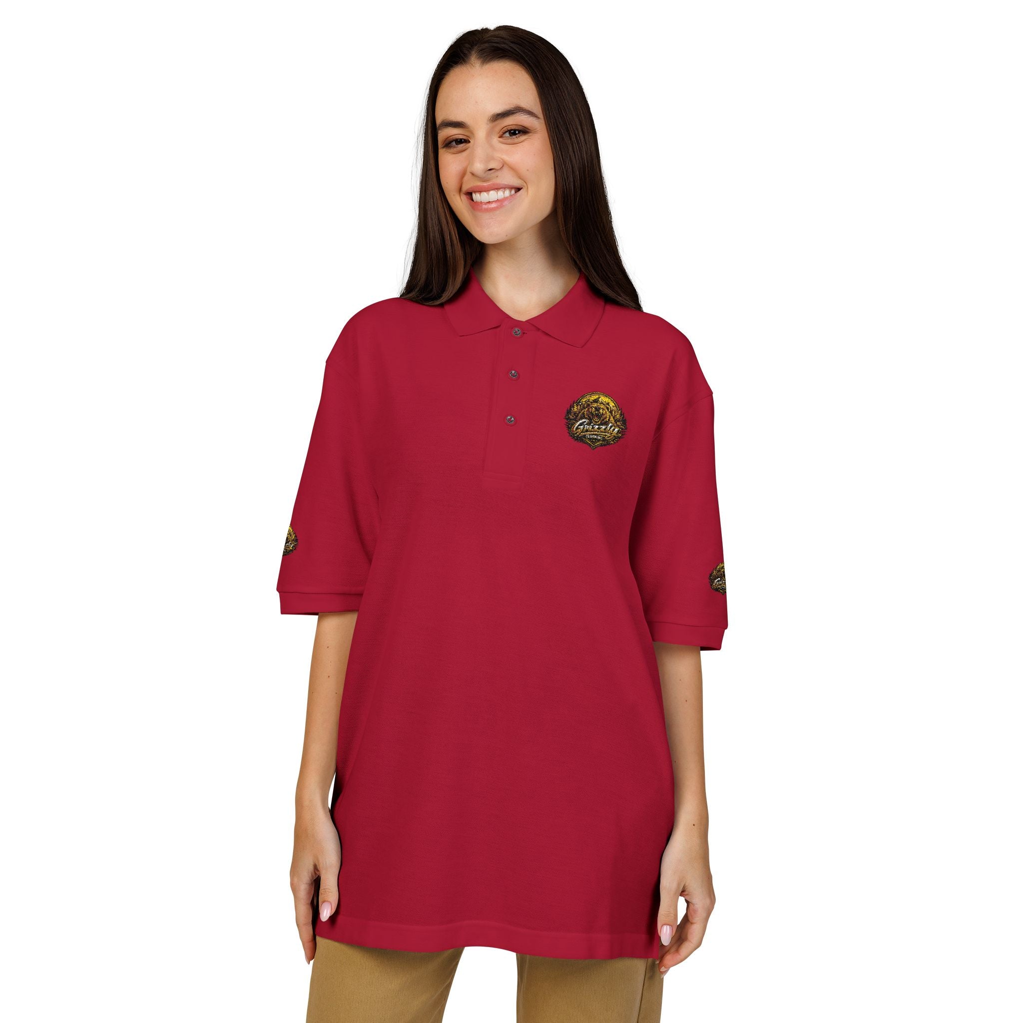 Embroidered Gold Lion Crest Polo Shirt