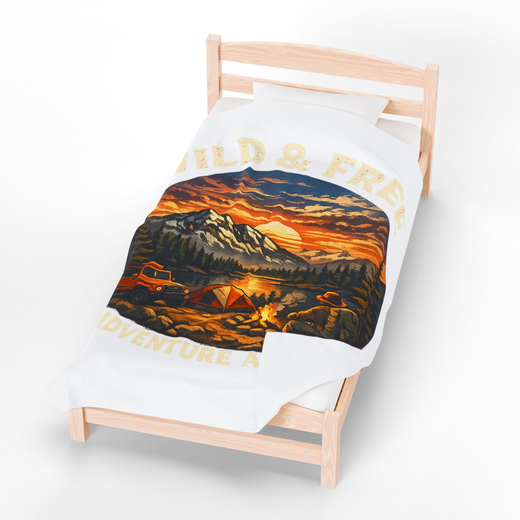 Wild & Free Camping Blanket — Adventure Mountains Velveteen Plush Throw