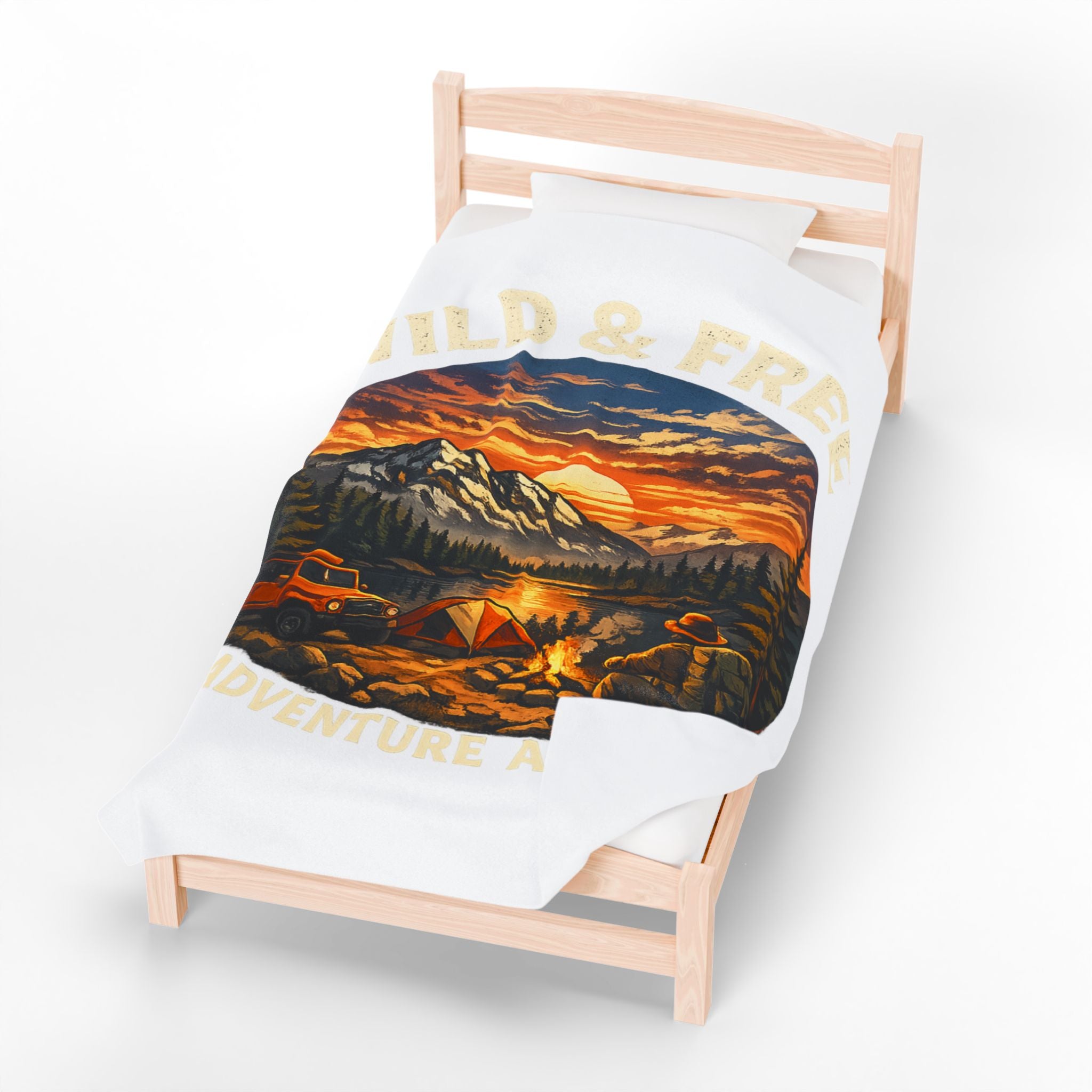 Wild & Free Camping Blanket — Adventure Mountains Velveteen Plush Throw