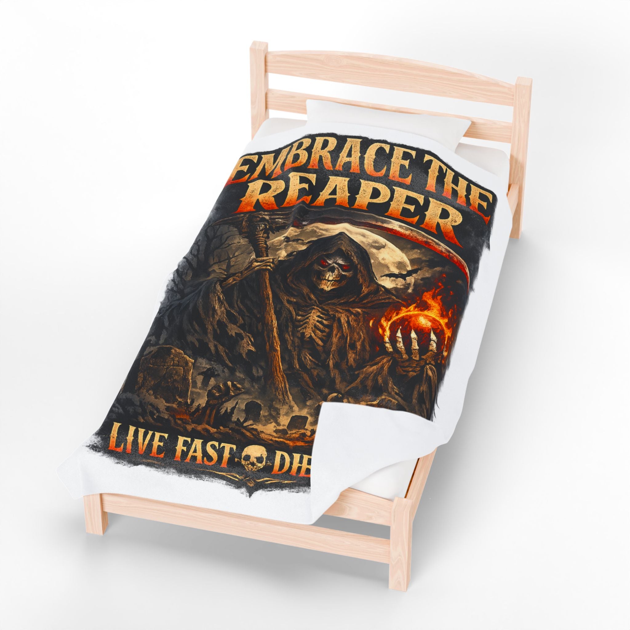 Embrace The Reaper Velveteen Plush Blanket — 'Live Fast, Die Last' Gothic Skull Throw
