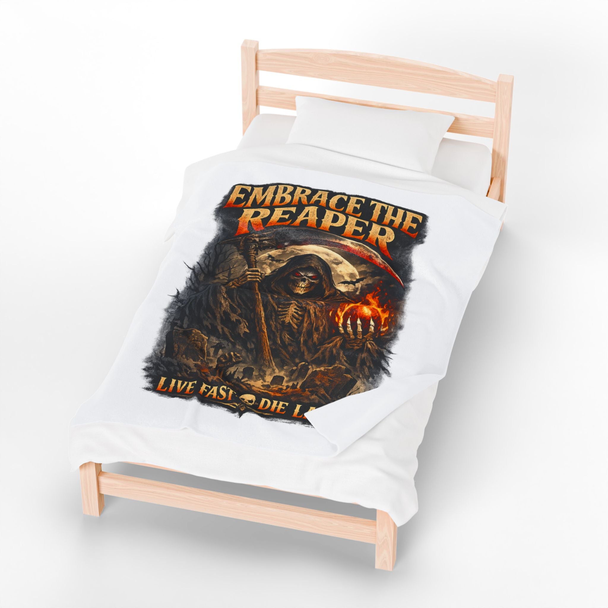 Embrace The Reaper Velveteen Plush Blanket — 'Live Fast, Die Last' Gothic Skull Throw