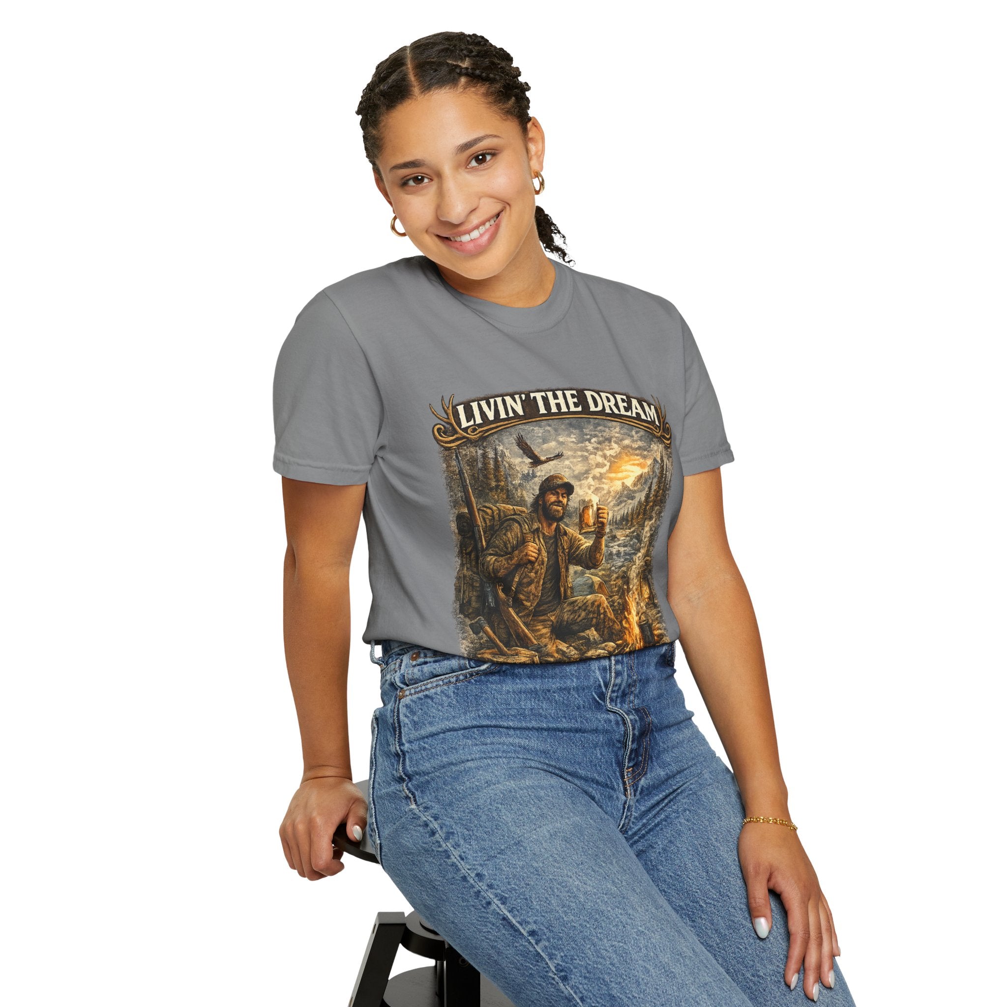 Livin' the Dream Campfire T-Shirt — "One Campfire at a Time" Outdoor Graphic Tee