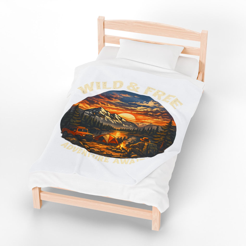 Wild & Free Camping Blanket — Adventure Mountains Velveteen Plush Throw