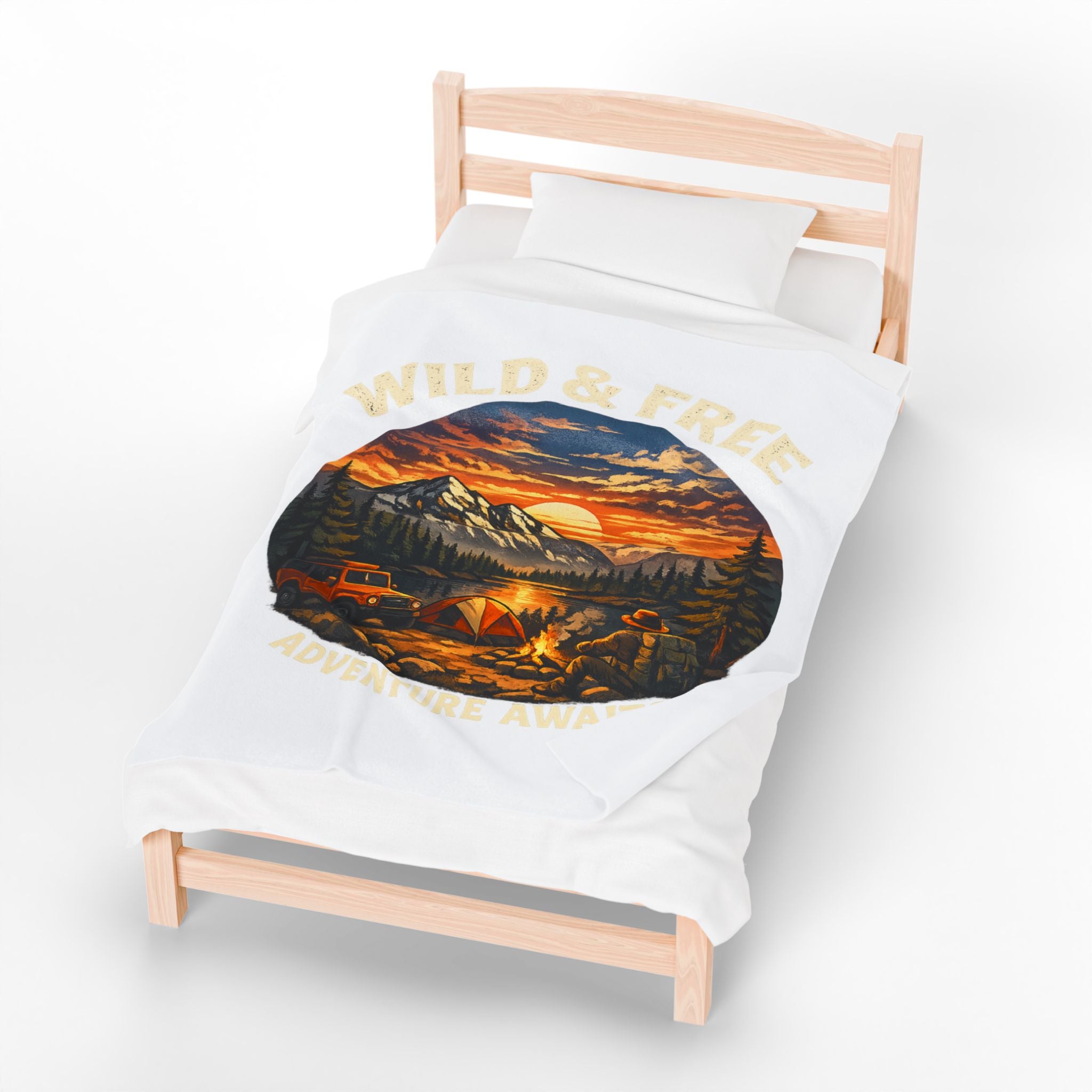 Wild & Free Camping Blanket — Adventure Mountains Velveteen Plush Throw