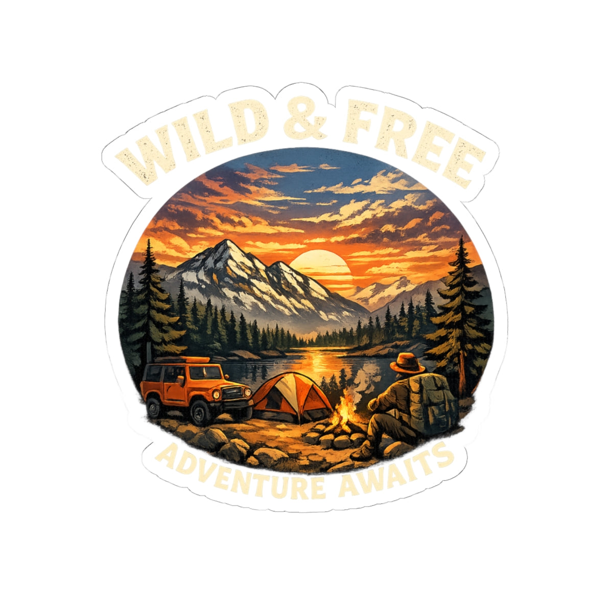 Wild & Free Camping Sticker — Adventure Awaits Outdoor Laptop Decal
