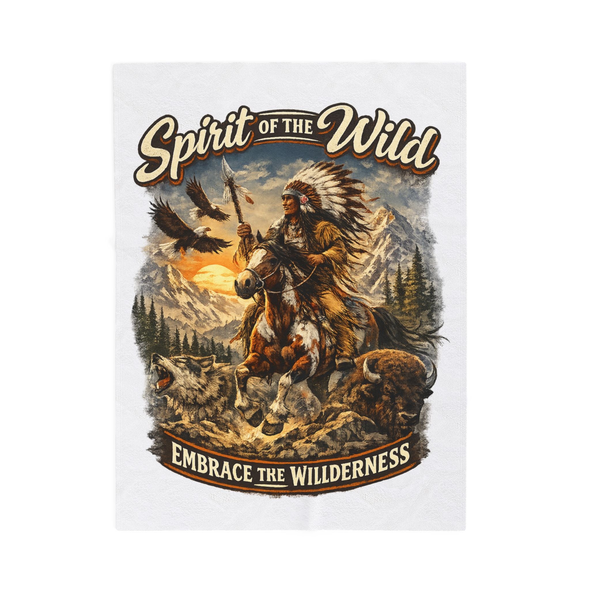 Spirit of the Wild Velveteen Plush Blanket — Embrace the Wilderness Native American Design