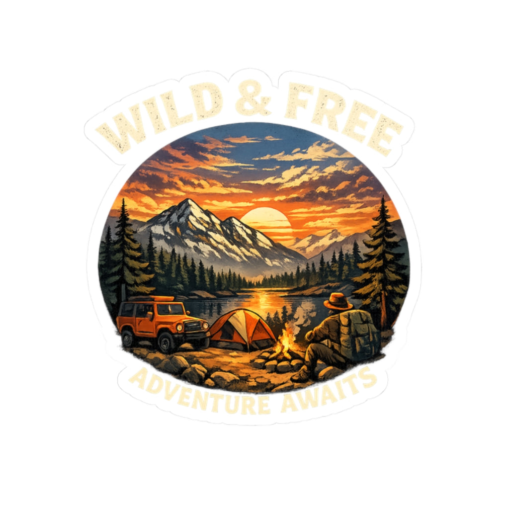 Wild & Free Camping Sticker — Adventure Awaits Outdoor Laptop Decal