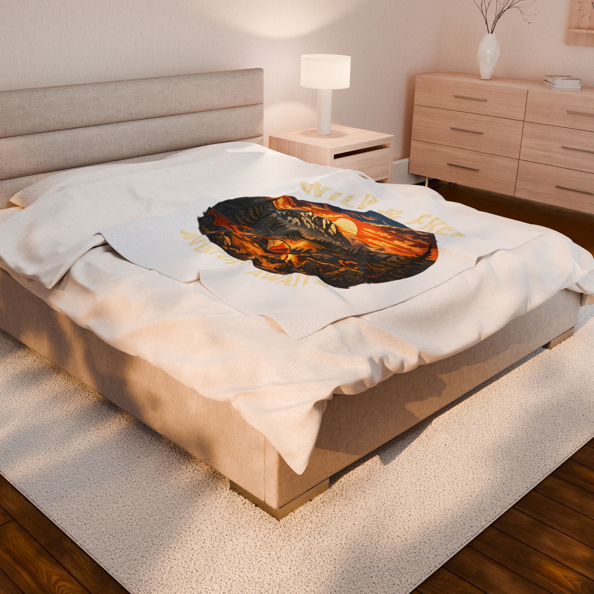 Wild & Free Camping Blanket — Adventure Mountains Velveteen Plush Throw