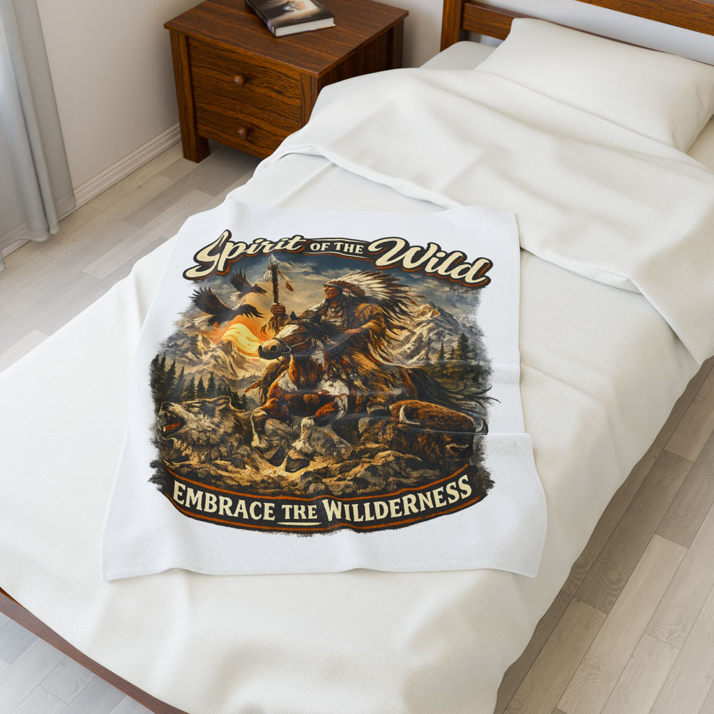 Spirit of the Wild Velveteen Plush Blanket — Embrace the Wilderness Native American Design