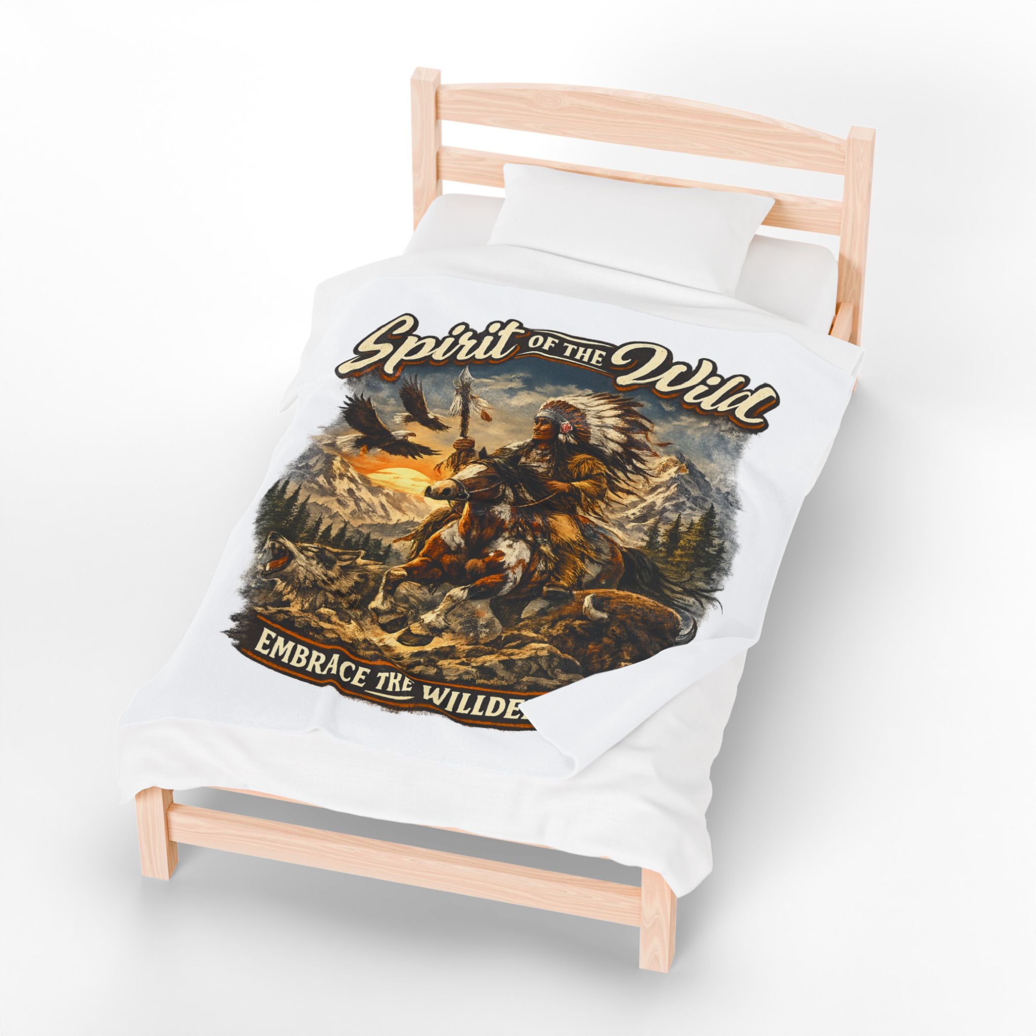 Spirit of the Wild Velveteen Plush Blanket — Embrace the Wilderness Native American Design