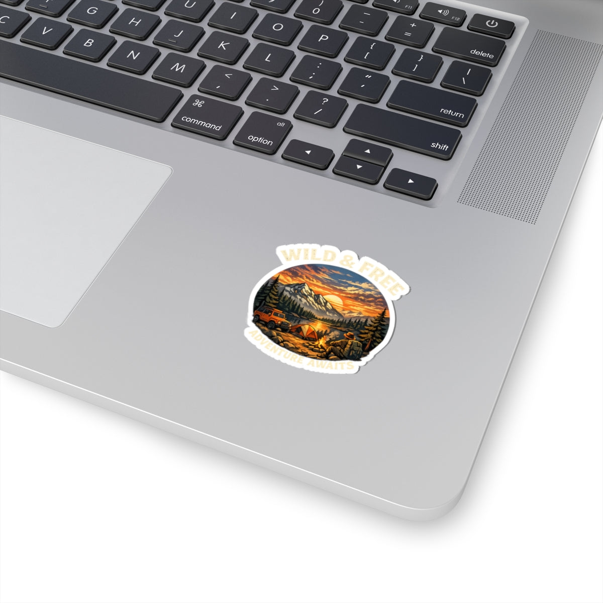 Wild & Free Camping Sticker — Adventure Awaits Outdoor Laptop Decal