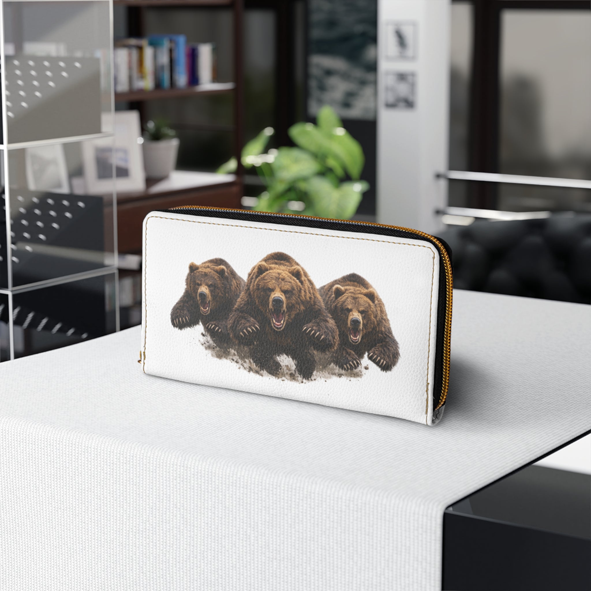 Bear Trio Zipper Wallet — Cute Wilderness Animal Print Wallet