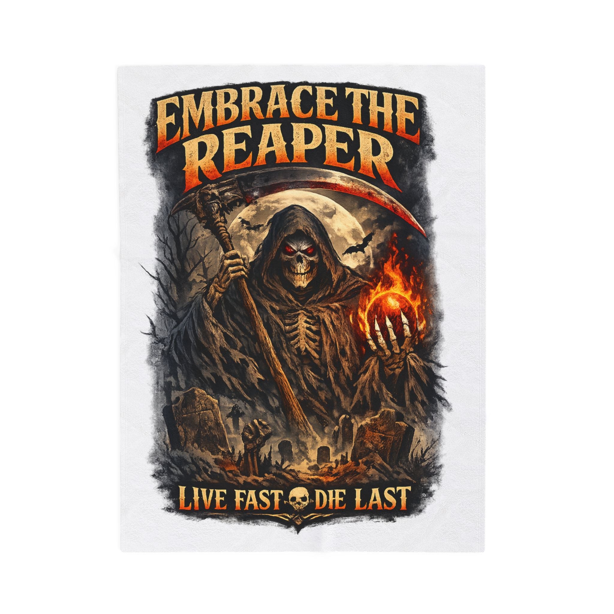 Embrace The Reaper Velveteen Plush Blanket — 'Live Fast, Die Last' Gothic Skull Throw