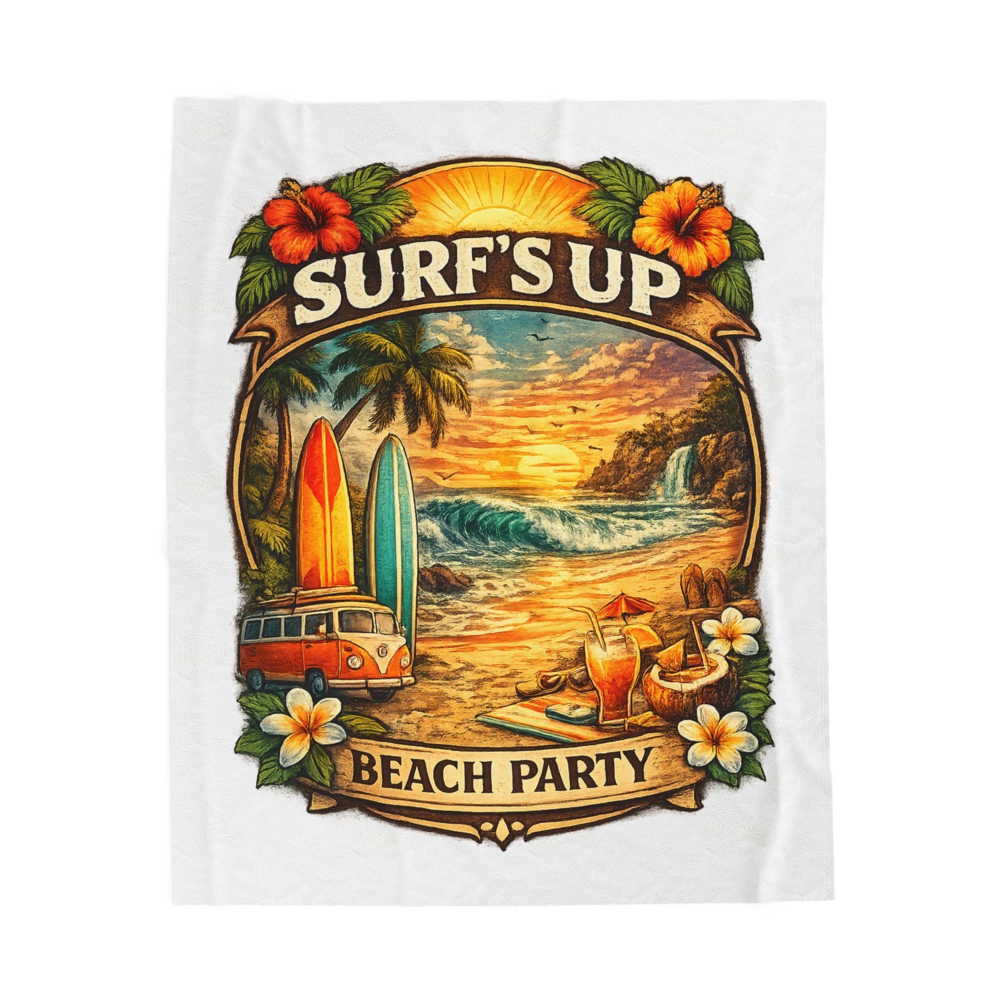 Surf’s Up Beach Party Velveteen Plush Blanket