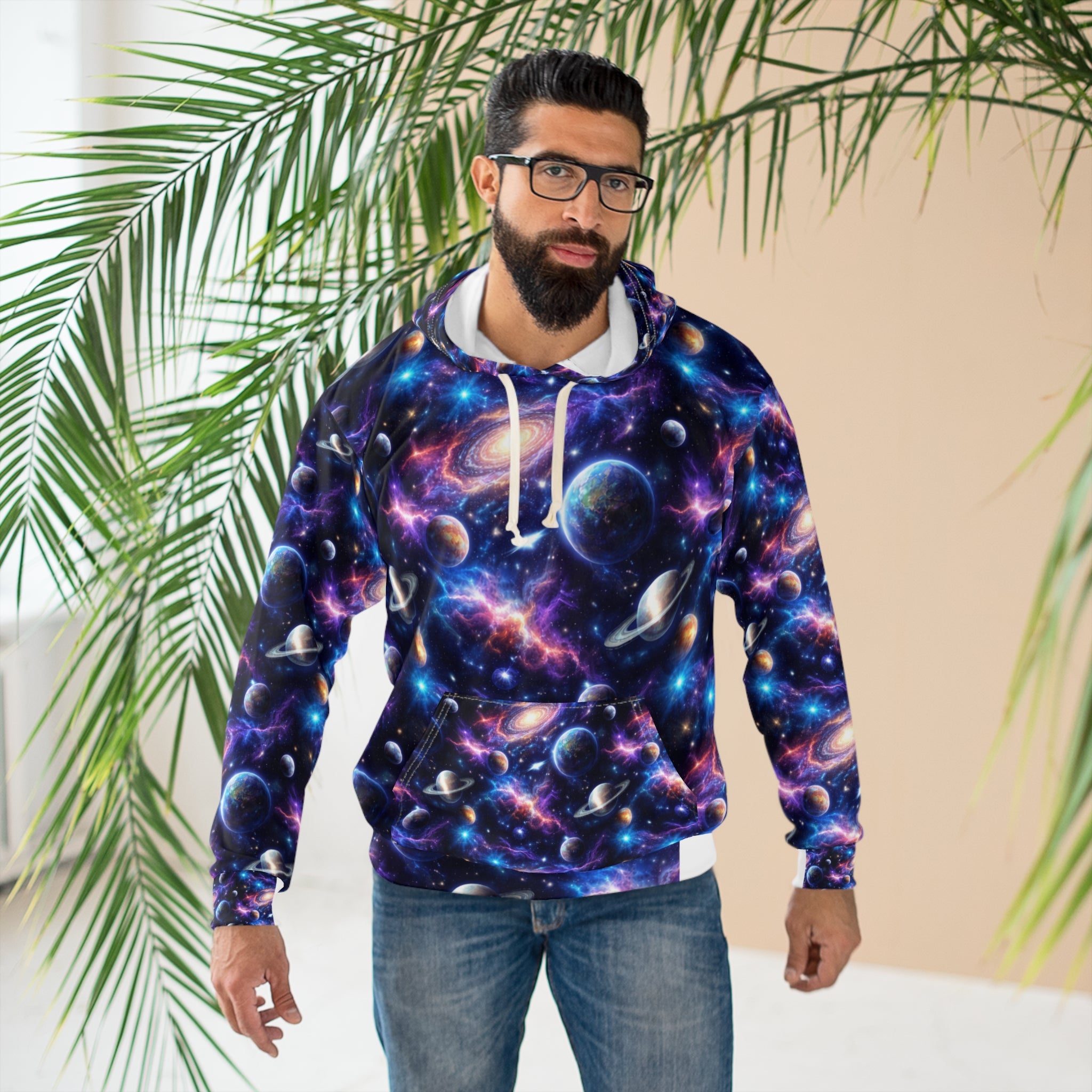 Galaxy Space Hoodie — All-Over Print Cosmic Planets Pullover
