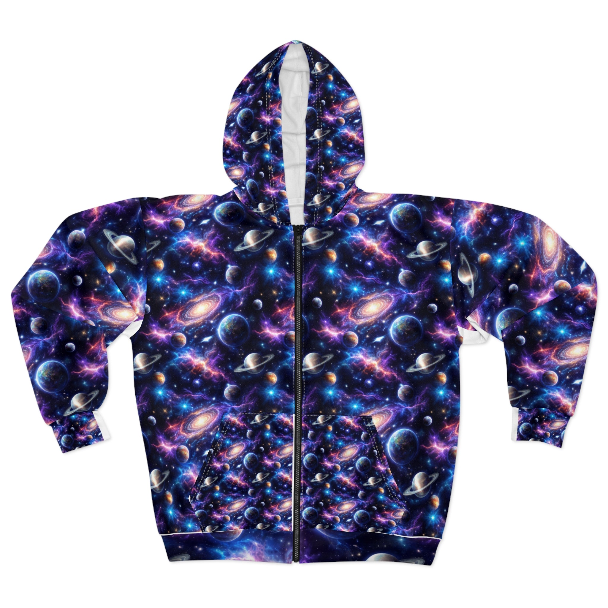 Galaxy Print Zip Hoodie — All-Over Space Nebula Pullover