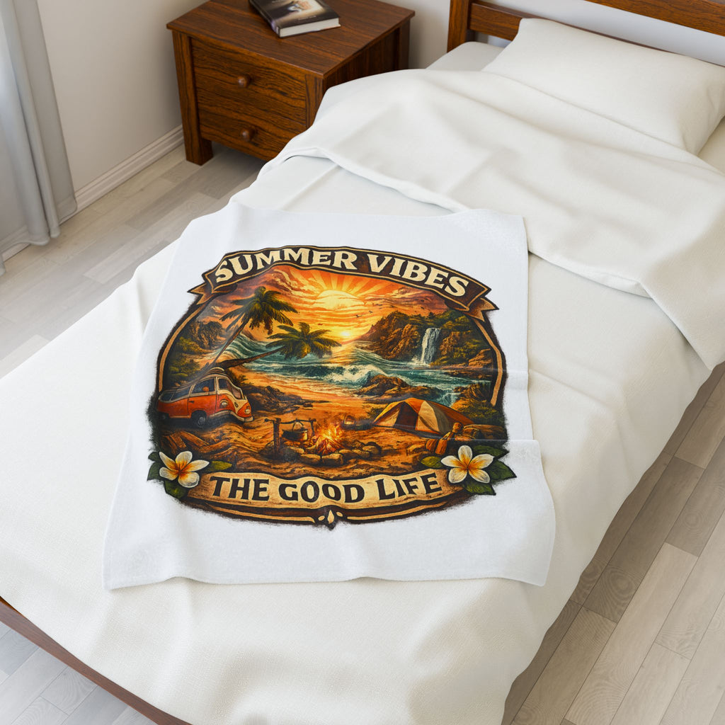 Summer Vibes Velveteen Blanket — The Good Life Sunset Camping Beach Throw