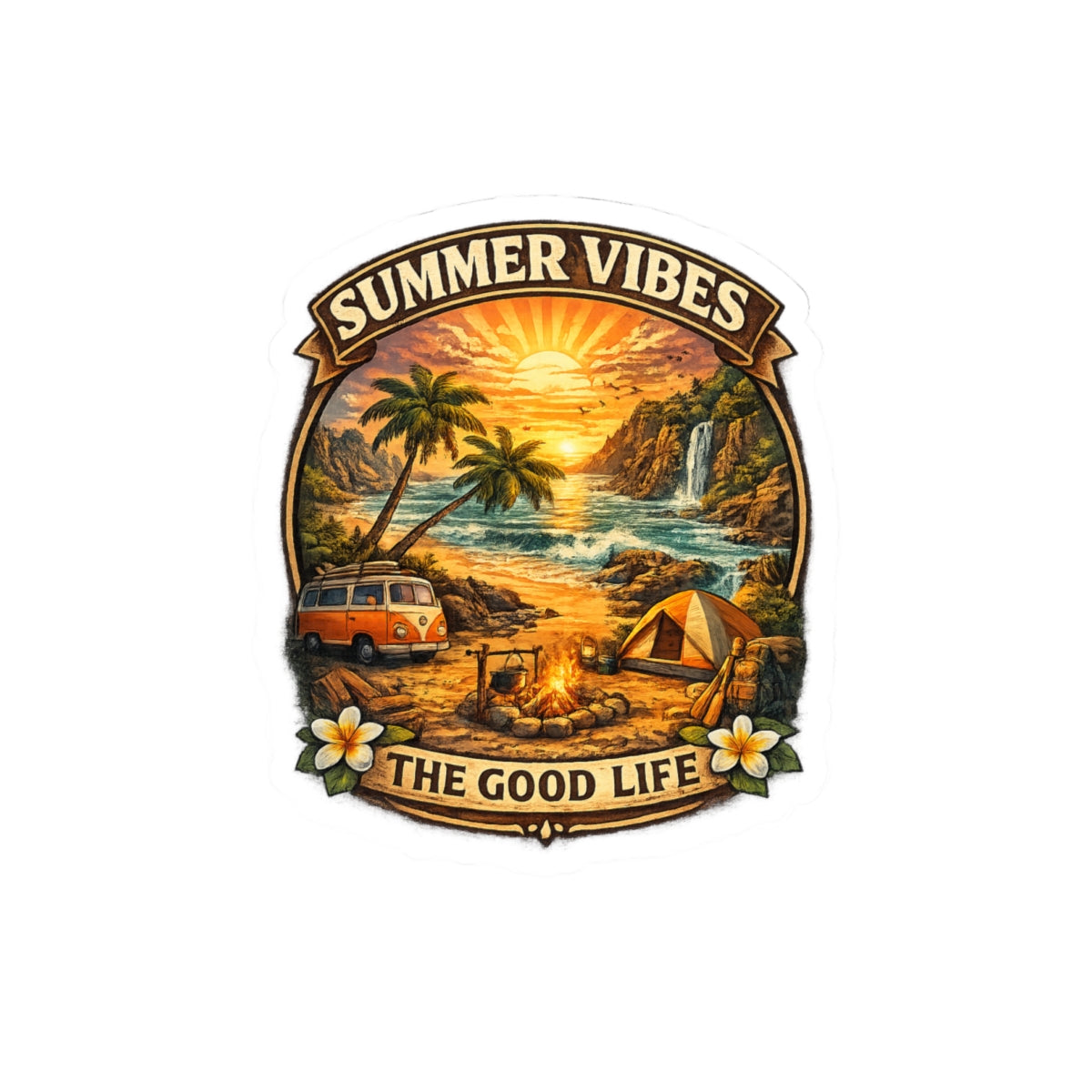 Summer Vibes Sticker — “The Good Life” Beach Camping Van Sticker