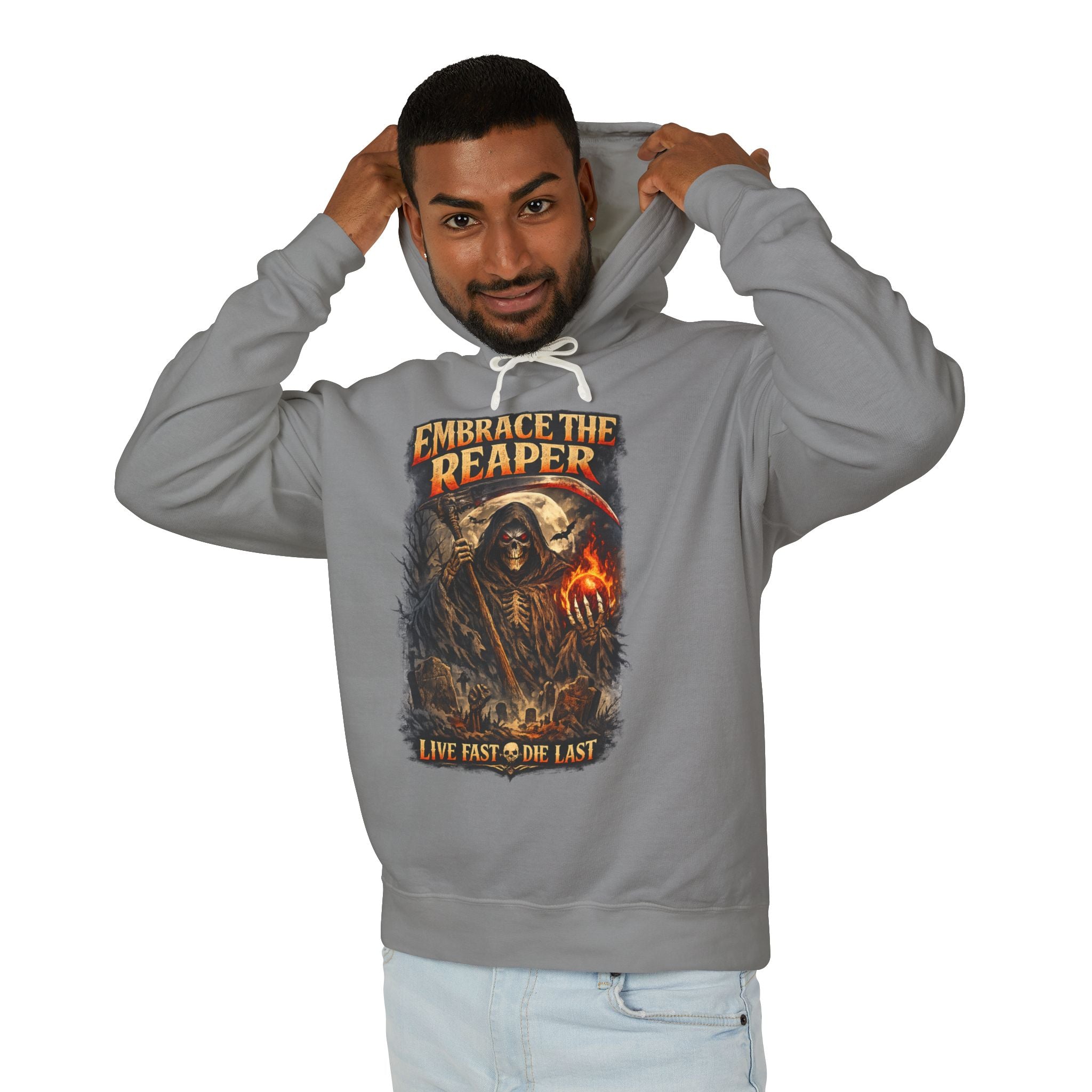 Embrace The Reaper Hoodie — Gothic Grim Reaper Graphic Pullover