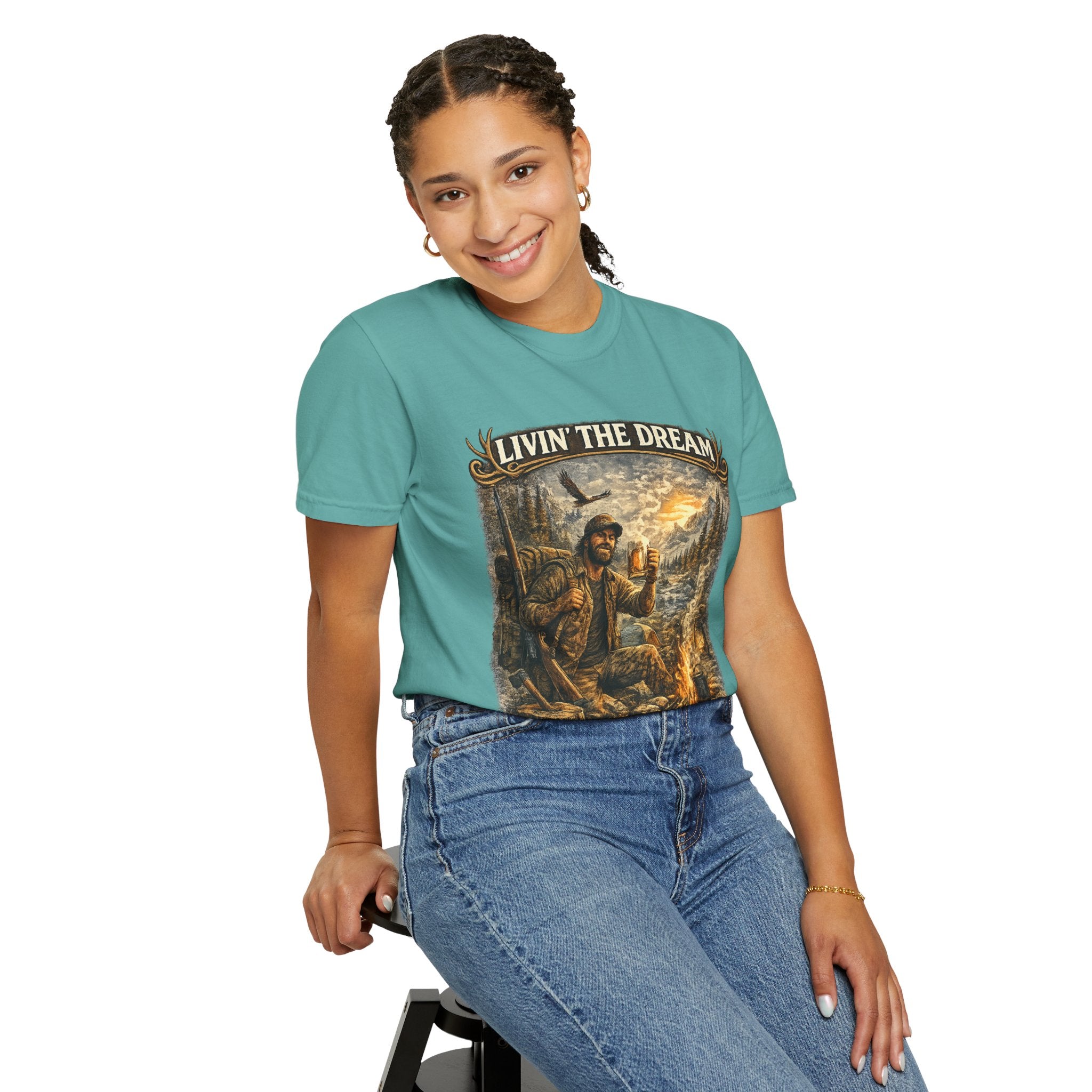 Livin' the Dream Campfire T-Shirt — "One Campfire at a Time" Outdoor Graphic Tee