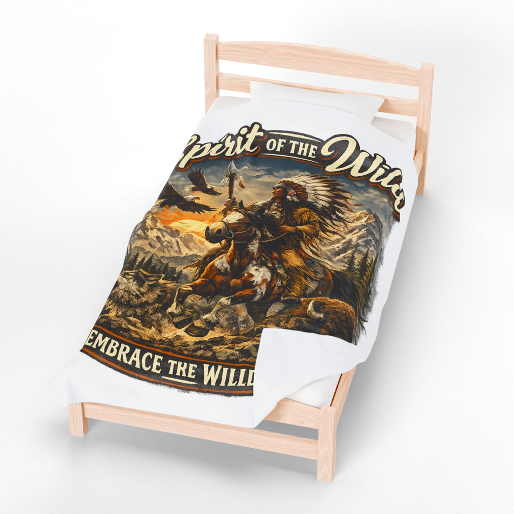 Spirit of the Wild Velveteen Plush Blanket — Embrace the Wilderness Native American Design