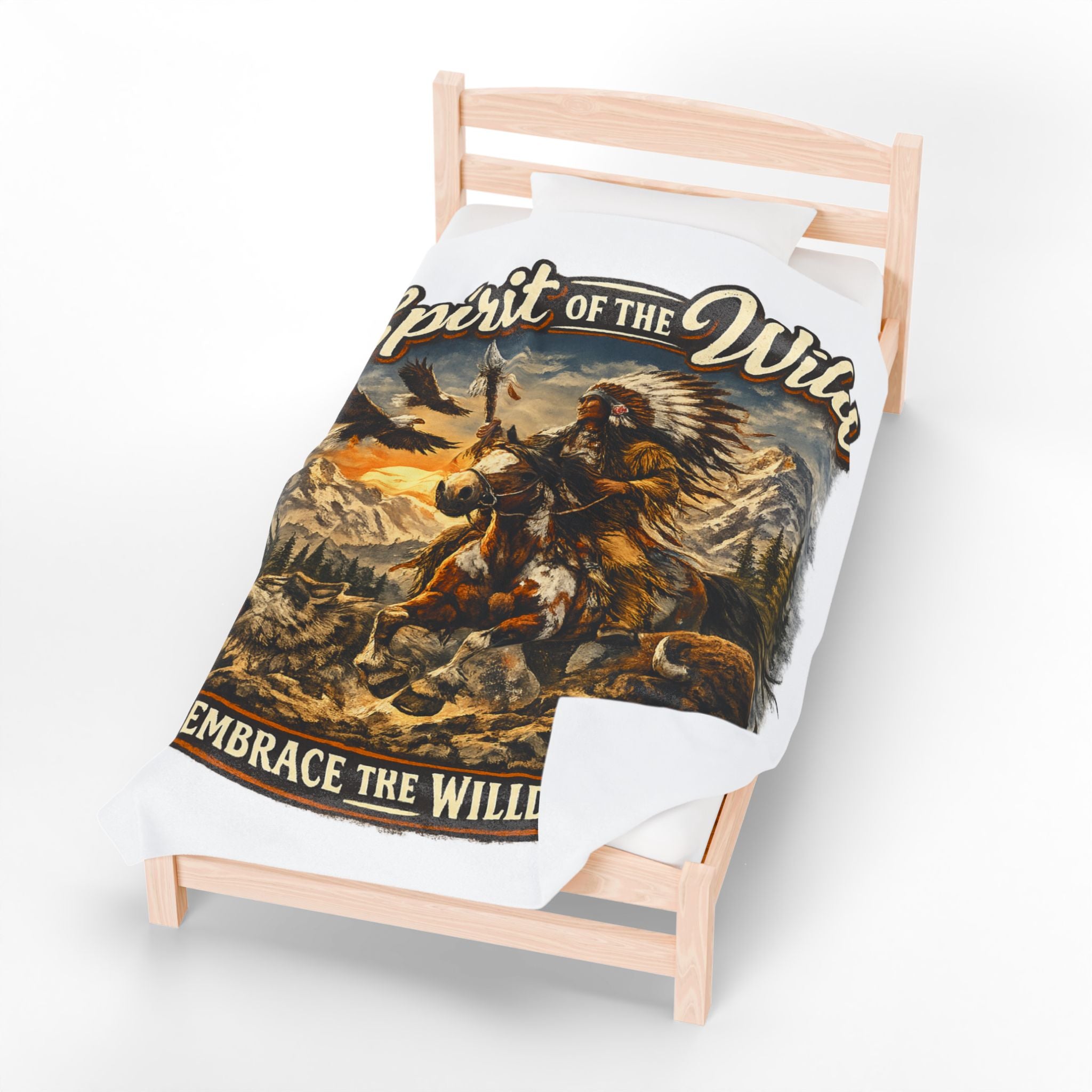 Spirit of the Wild Velveteen Plush Blanket — Embrace the Wilderness Native American Design