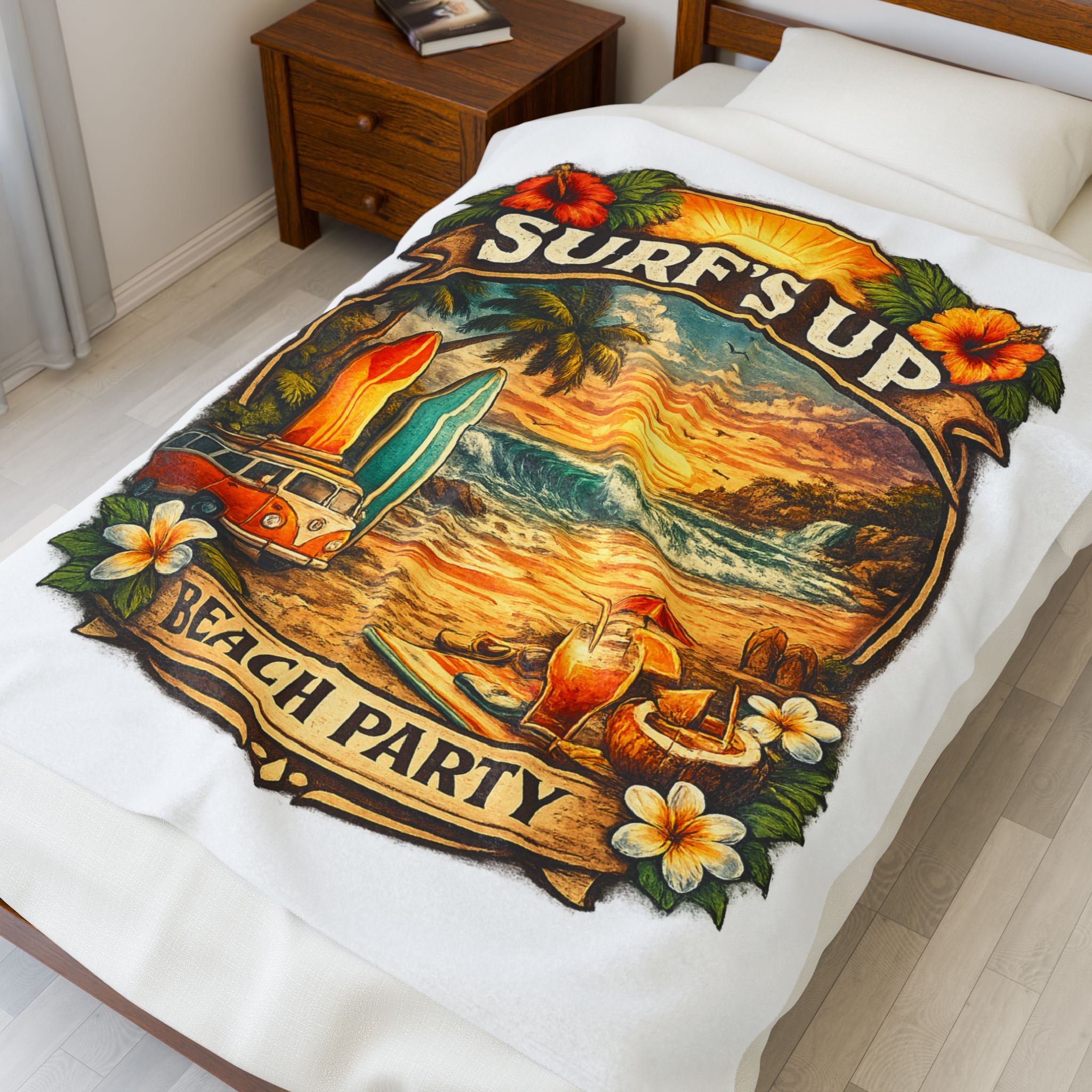 Surf’s Up Beach Party Velveteen Plush Blanket