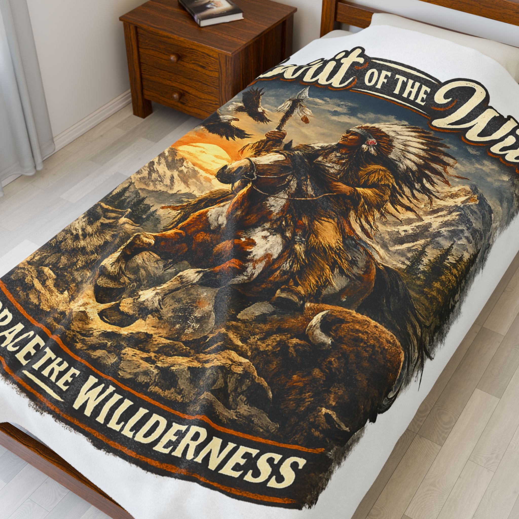 Spirit of the Wild Velveteen Plush Blanket — Embrace the Wilderness Native American Design