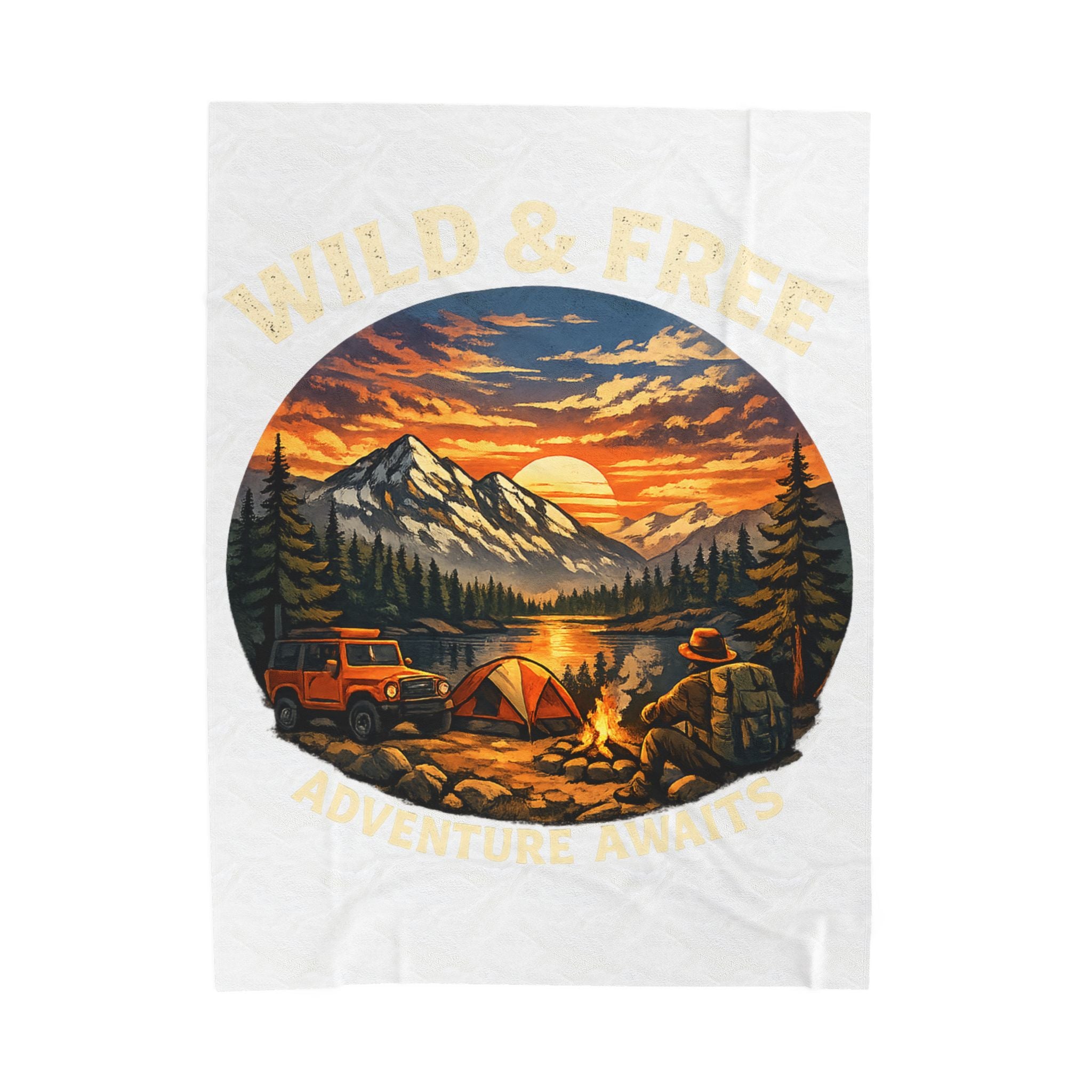 Wild & Free Camping Blanket — Adventure Mountains Velveteen Plush Throw