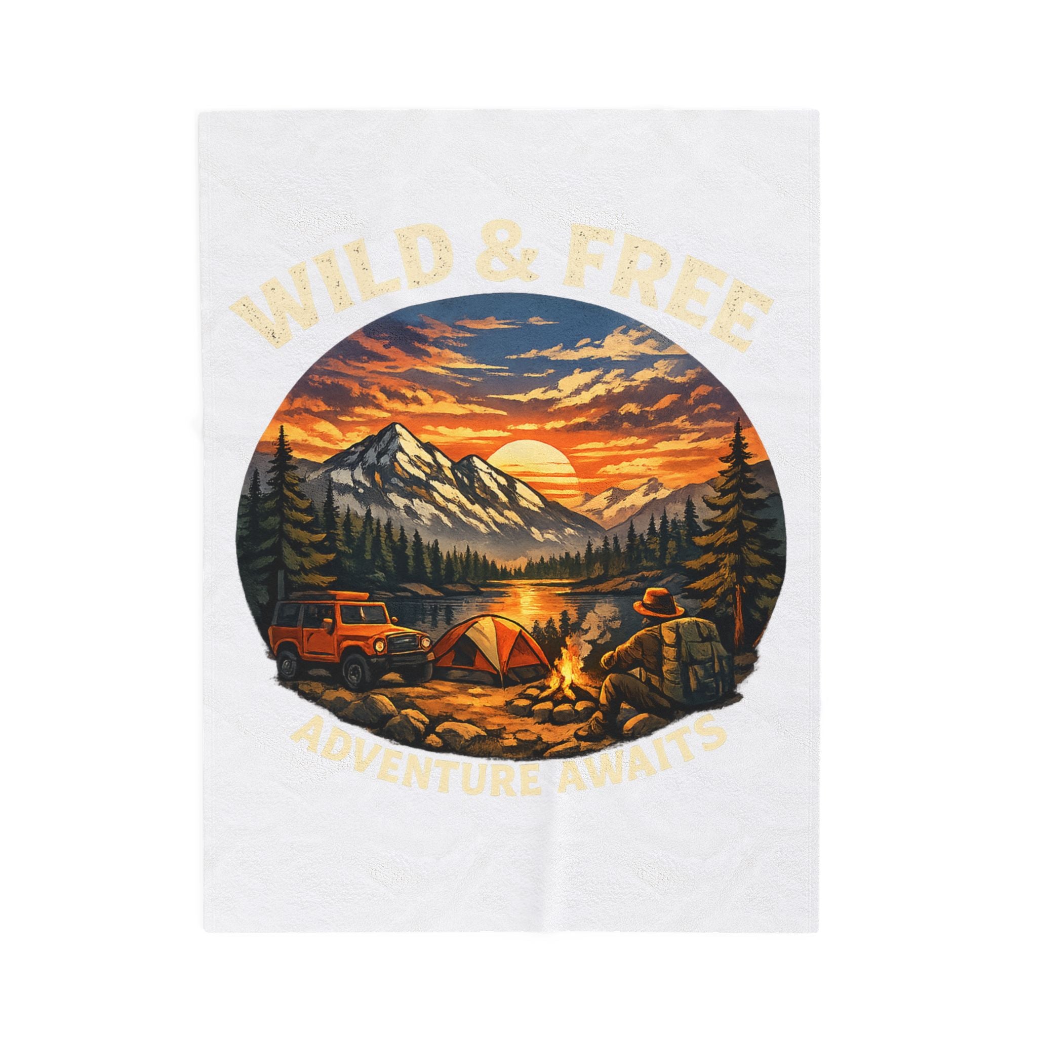 Wild & Free Camping Blanket — Adventure Mountains Velveteen Plush Throw