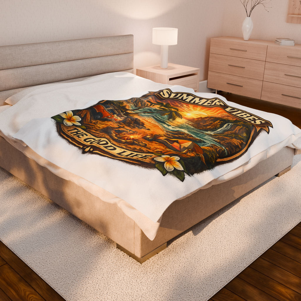 Summer Vibes Velveteen Blanket — The Good Life Sunset Camping Beach Throw