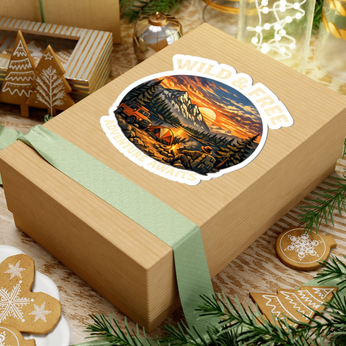 Wild & Free Camping Sticker — Adventure Awaits Outdoor Laptop Decal