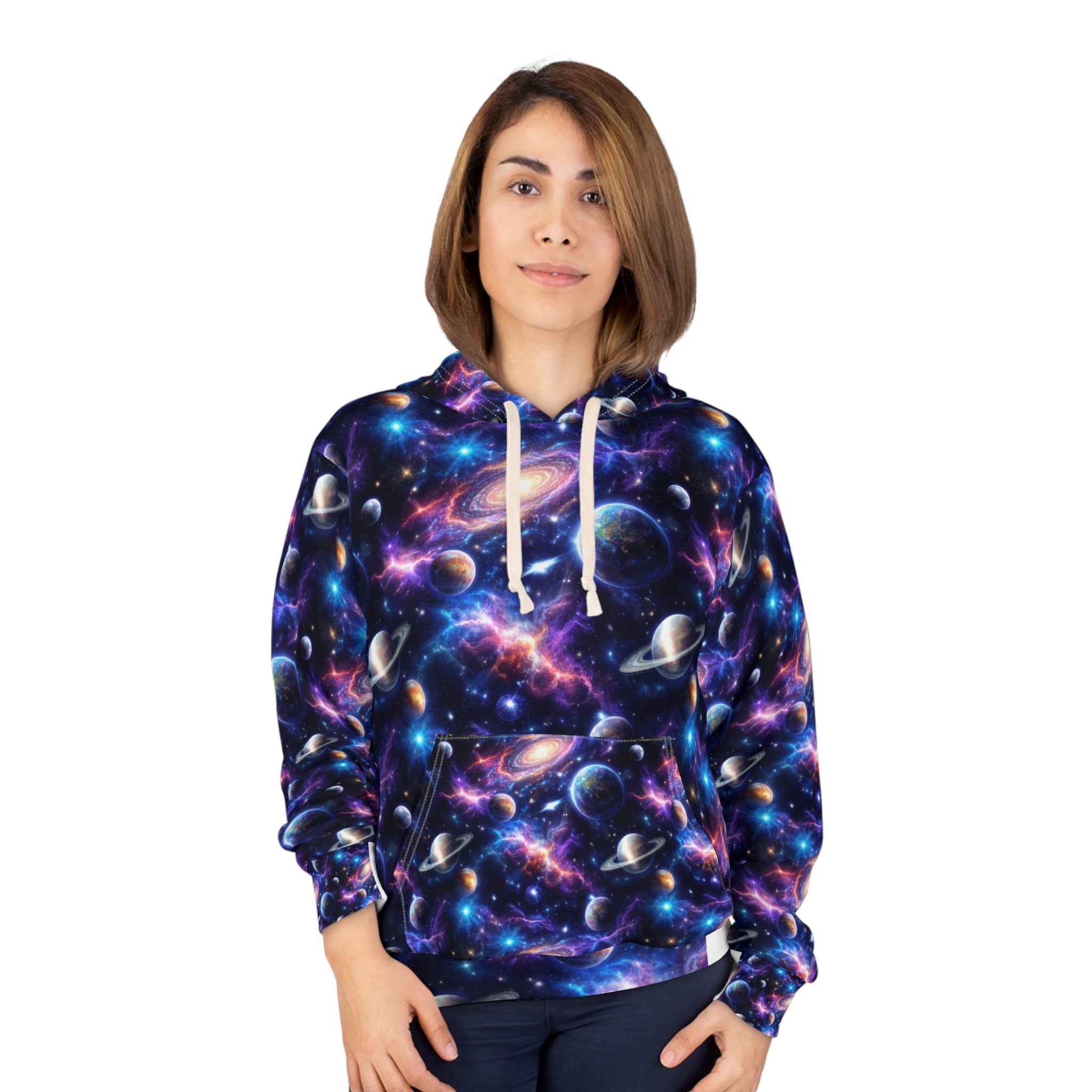 Galaxy Space Hoodie — All-Over Print Cosmic Planets Pullover