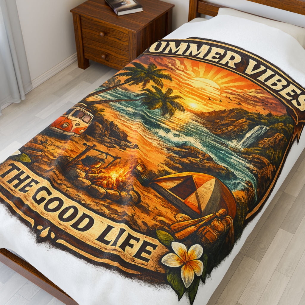 Summer Vibes Velveteen Blanket — The Good Life Sunset Camping Beach Throw