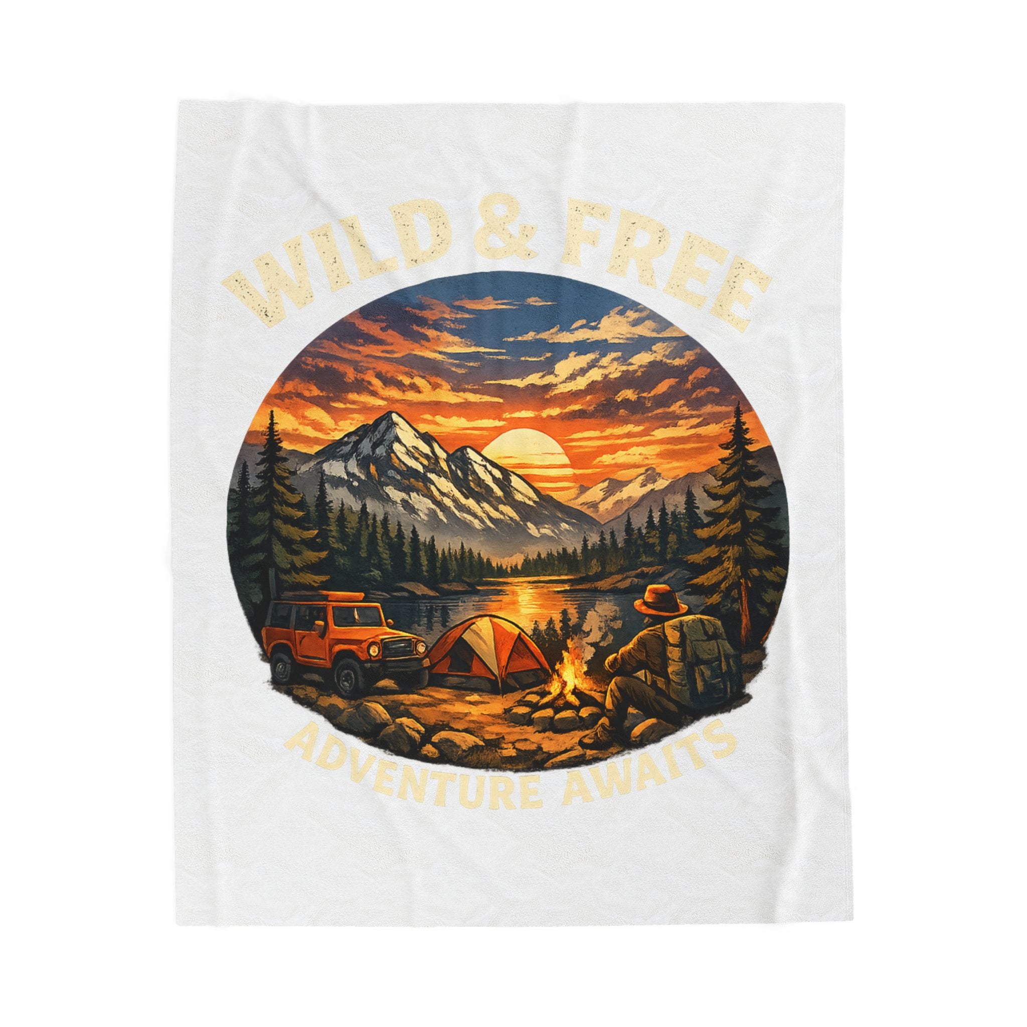 Wild & Free Camping Blanket — Adventure Mountains Velveteen Plush Throw