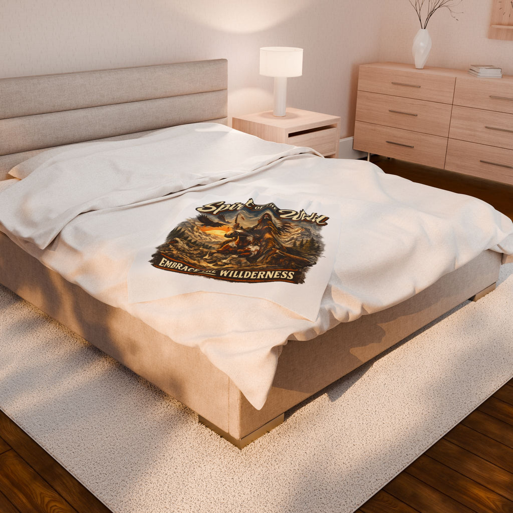 Spirit of the Wild Velveteen Plush Blanket — Embrace the Wilderness Native American Design