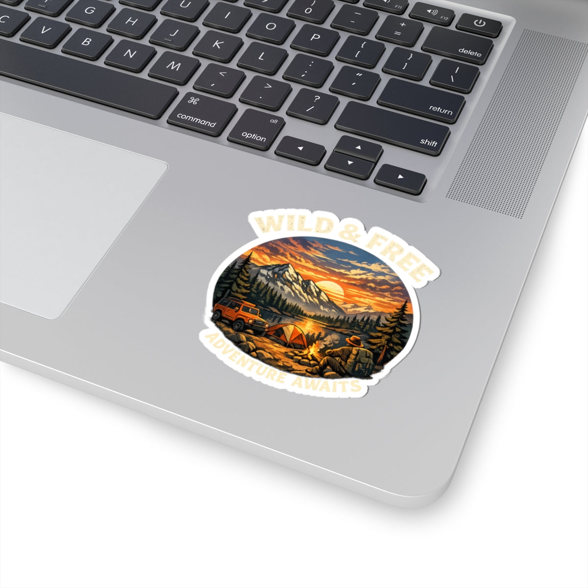 Wild & Free Camping Sticker — Adventure Awaits Outdoor Laptop Decal